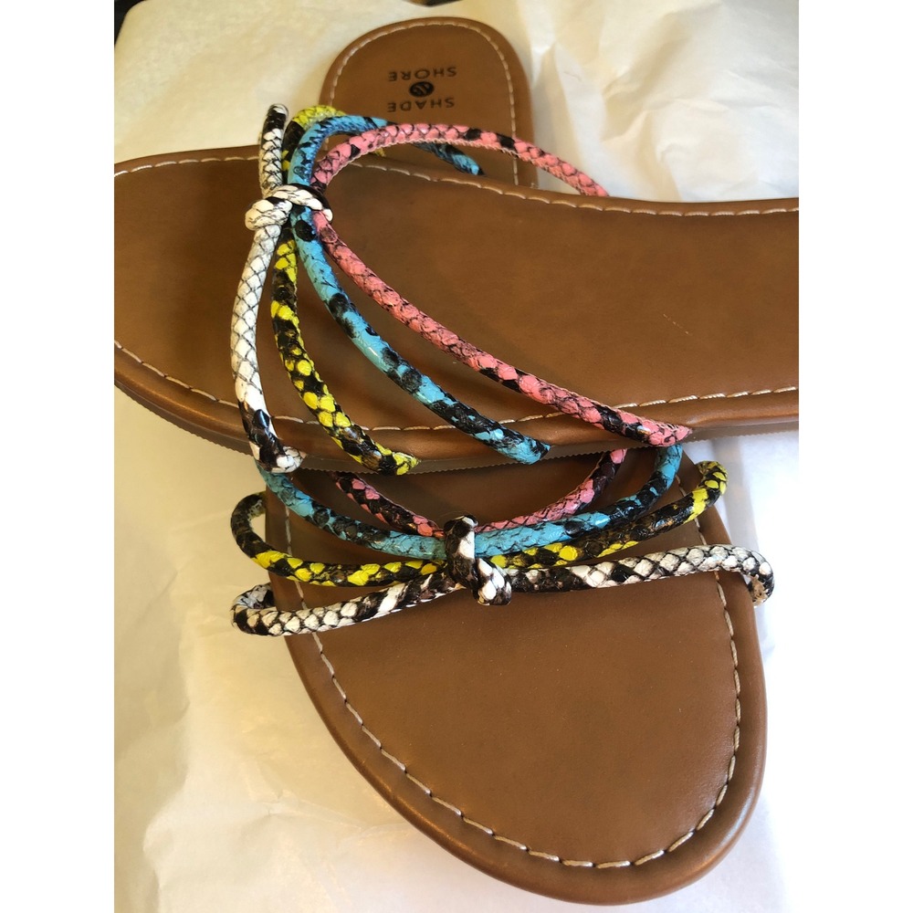 Shade & Shore Womens Multi Color Snakeskin Knotted Strap Slide Sandals Size 8